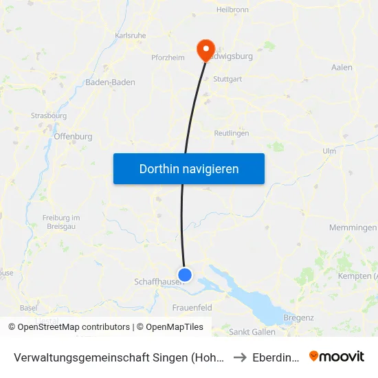 Verwaltungsgemeinschaft Singen (Hohentwiel) to Eberdingen map