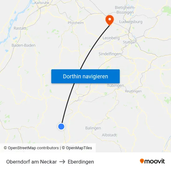 Oberndorf am Neckar to Eberdingen map
