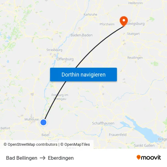 Bad Bellingen to Eberdingen map