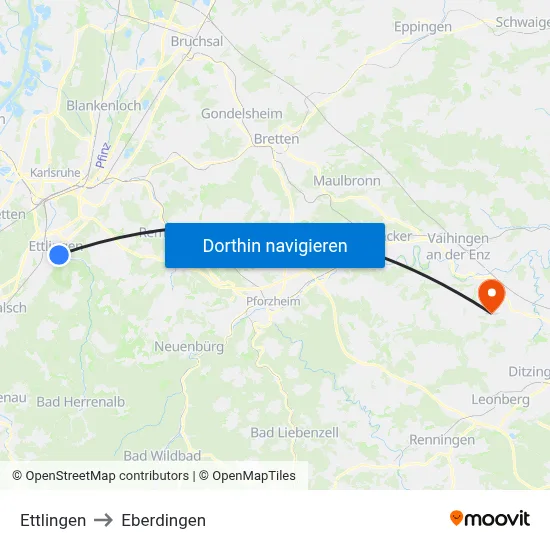 Ettlingen to Eberdingen map