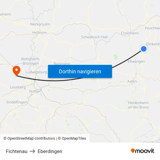 Fichtenau to Eberdingen map