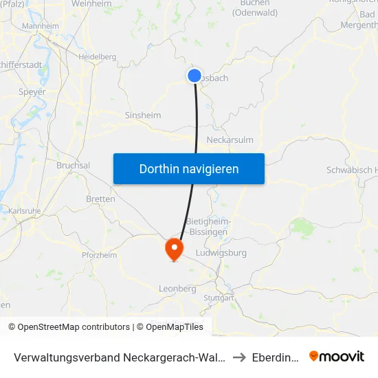 Verwaltungsverband Neckargerach-Waldbrunn to Eberdingen map