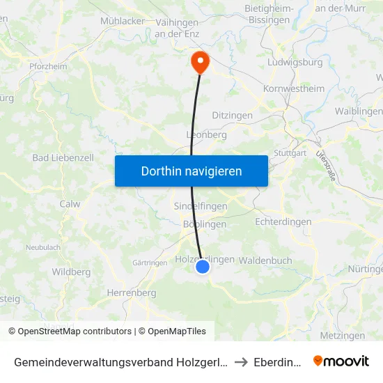Gemeindeverwaltungsverband Holzgerlingen to Eberdingen map