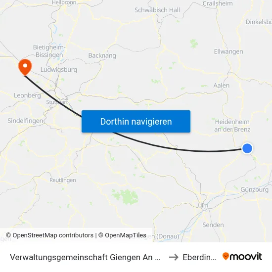 Verwaltungsgemeinschaft Giengen An Der Brenz to Eberdingen map