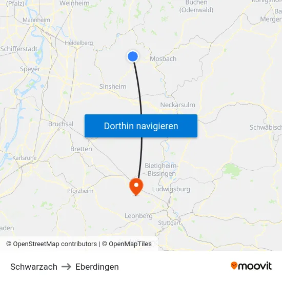 Schwarzach to Eberdingen map