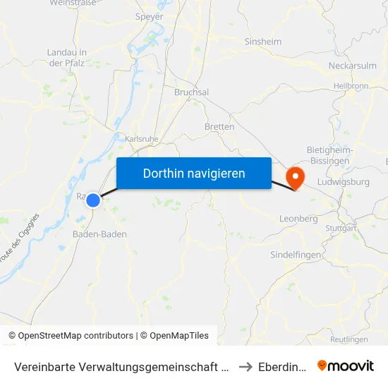 Vereinbarte Verwaltungsgemeinschaft Rastatt to Eberdingen map