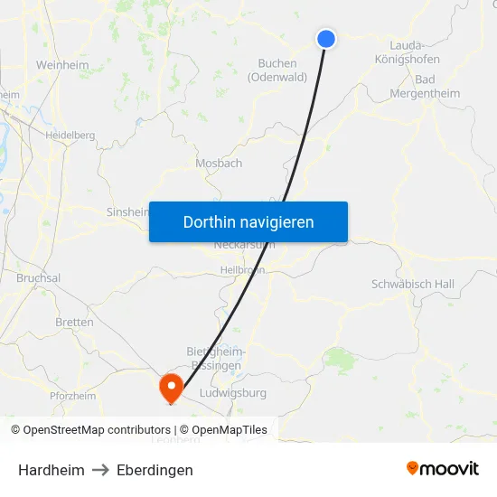 Hardheim to Eberdingen map