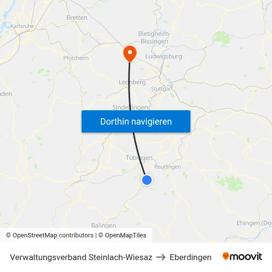 Verwaltungsverband Steinlach-Wiesaz to Eberdingen map
