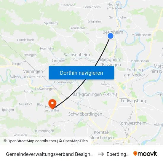 Gemeindeverwaltungsverband Besigheim to Eberdingen map