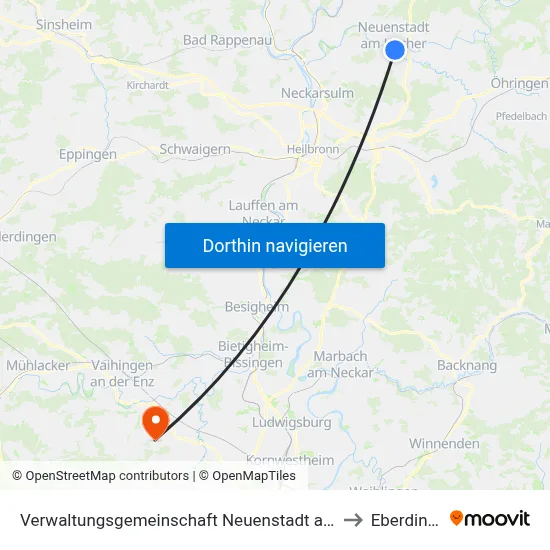 Verwaltungsgemeinschaft Neuenstadt am Kocher to Eberdingen map