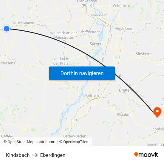 Kindsbach to Eberdingen map