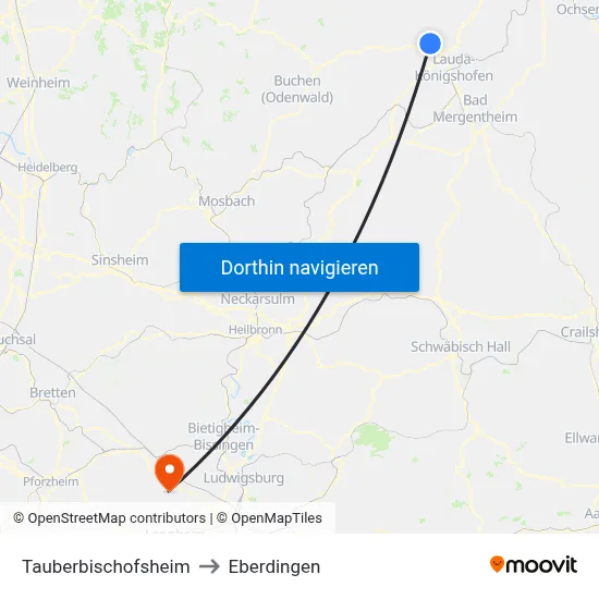 Tauberbischofsheim to Eberdingen map