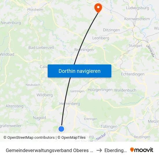 Gemeindeverwaltungsverband Oberes Gäu to Eberdingen map