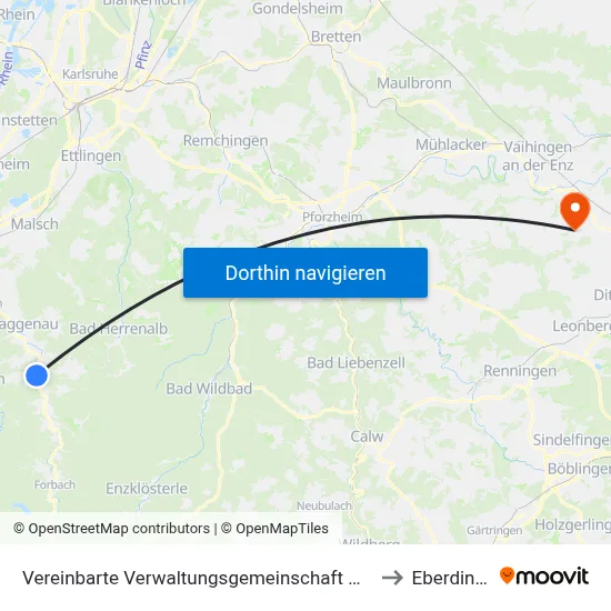 Vereinbarte Verwaltungsgemeinschaft Gernsbach to Eberdingen map