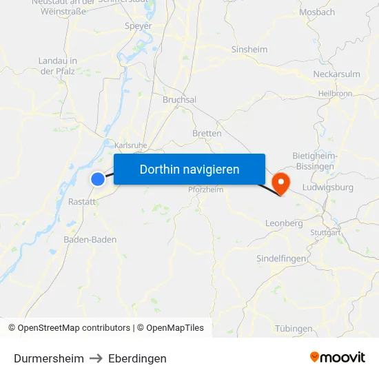 Durmersheim to Eberdingen map