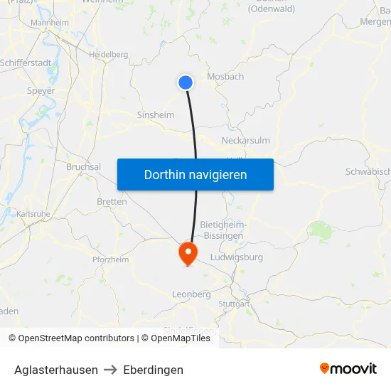 Aglasterhausen to Eberdingen map