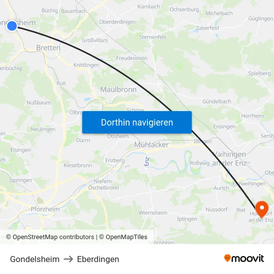 Gondelsheim to Eberdingen map