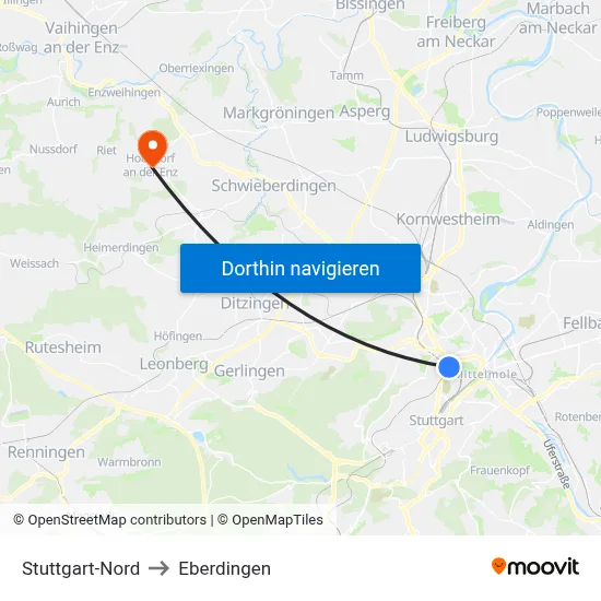 Stuttgart-Nord to Eberdingen map
