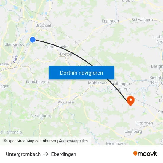 Untergrombach to Eberdingen map