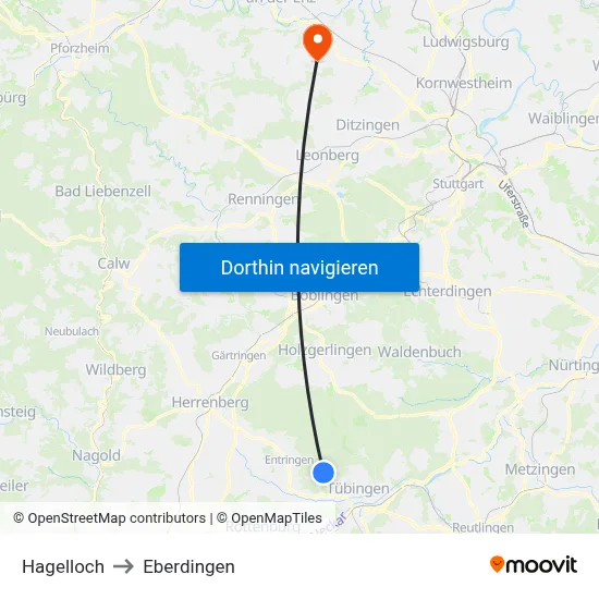 Hagelloch to Eberdingen map
