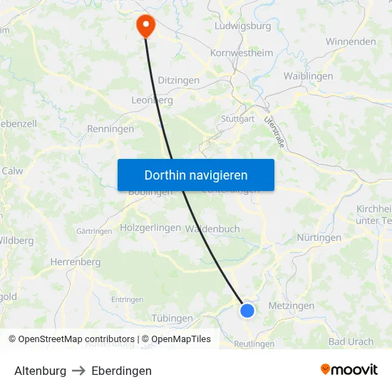 Altenburg to Eberdingen map