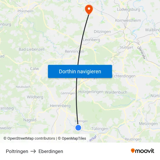 Poltringen to Eberdingen map
