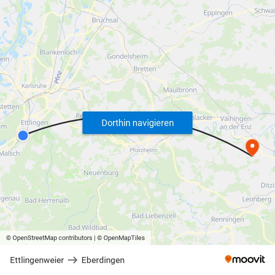 Ettlingenweier to Eberdingen map