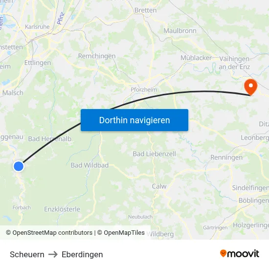 Scheuern to Eberdingen map