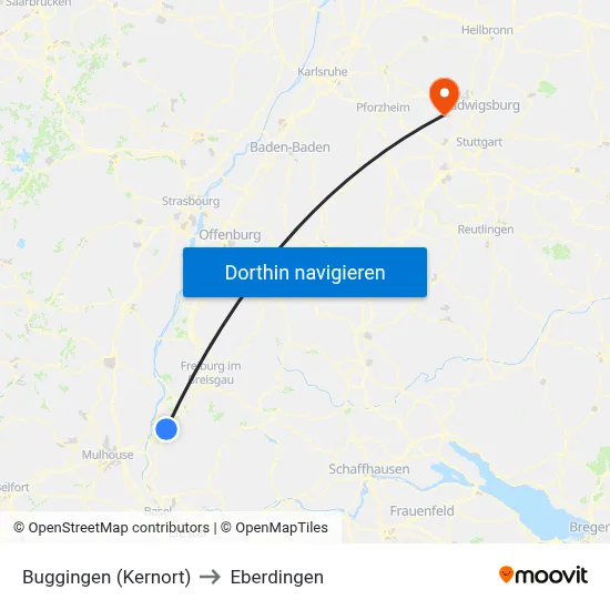 Buggingen (Kernort) to Eberdingen map