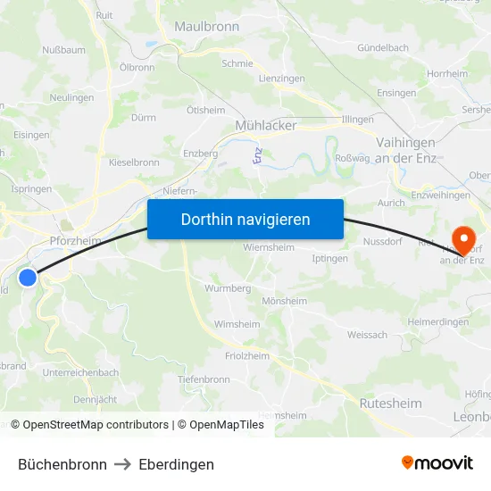 Büchenbronn to Eberdingen map