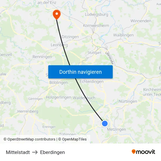 Mittelstadt to Eberdingen map