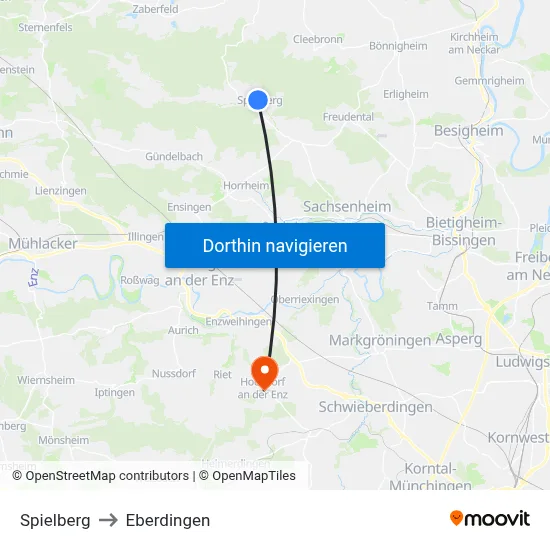 Spielberg to Eberdingen map