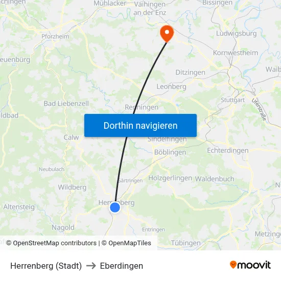 Herrenberg (Stadt) to Eberdingen map