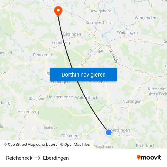 Reicheneck to Eberdingen map