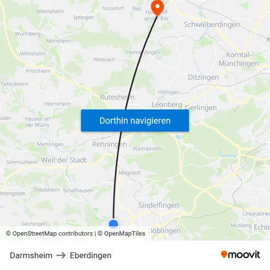 Darmsheim to Eberdingen map