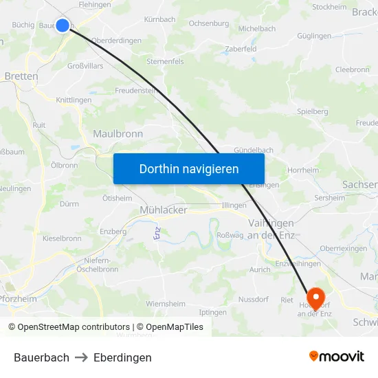 Bauerbach to Eberdingen map
