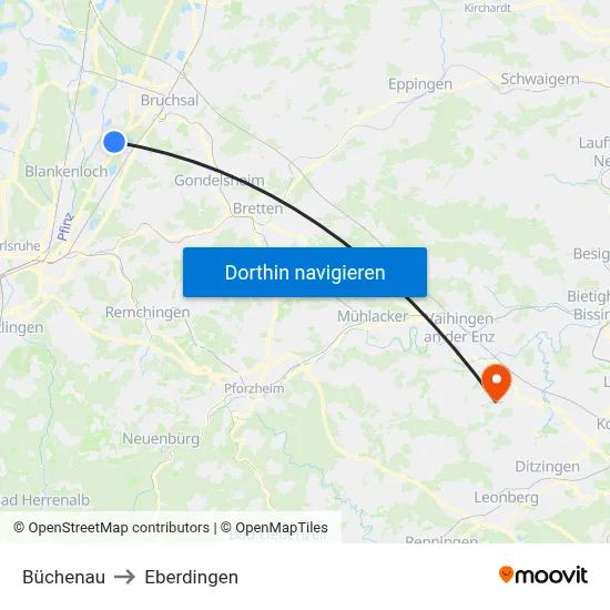 Büchenau to Eberdingen map