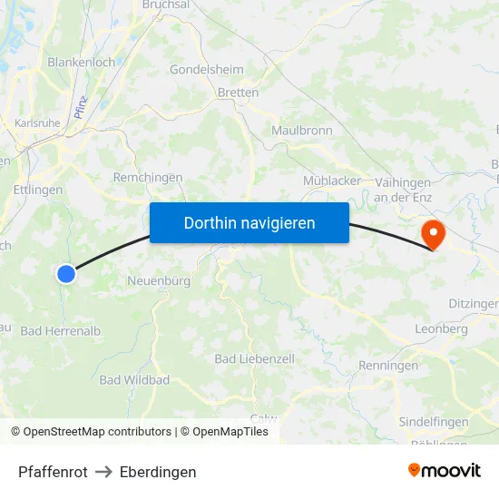 Pfaffenrot to Eberdingen map
