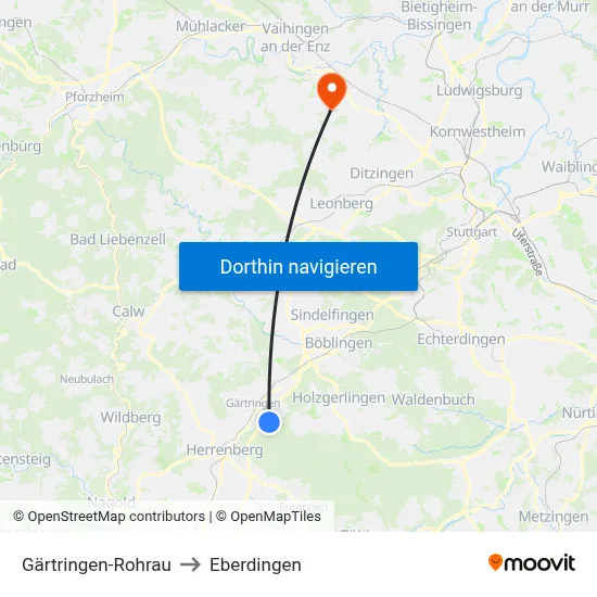 Gärtringen-Rohrau to Eberdingen map