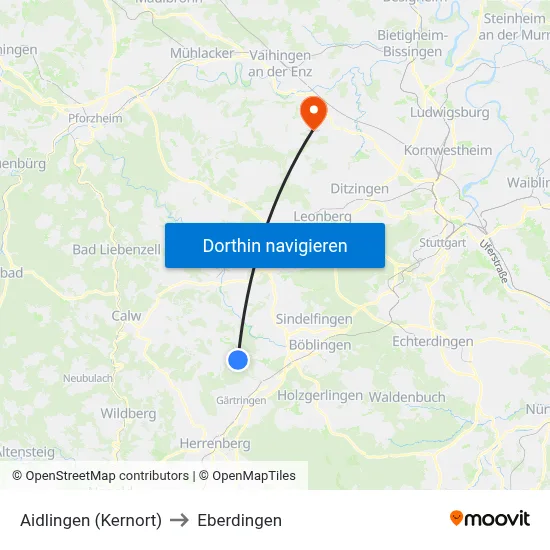 Aidlingen (Kernort) to Eberdingen map