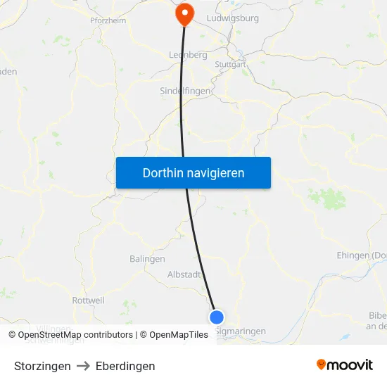 Storzingen to Eberdingen map