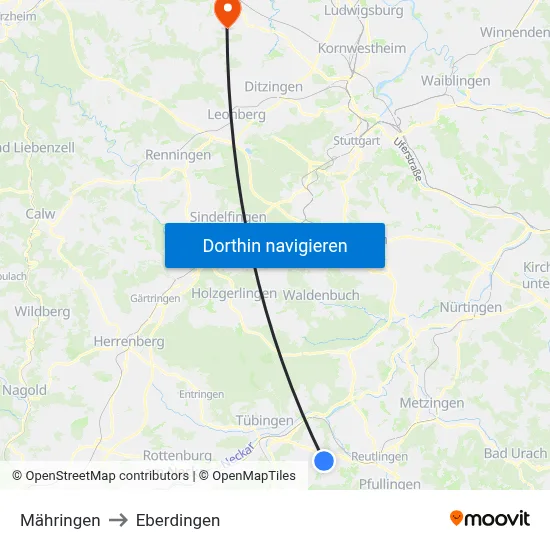 Mähringen to Eberdingen map