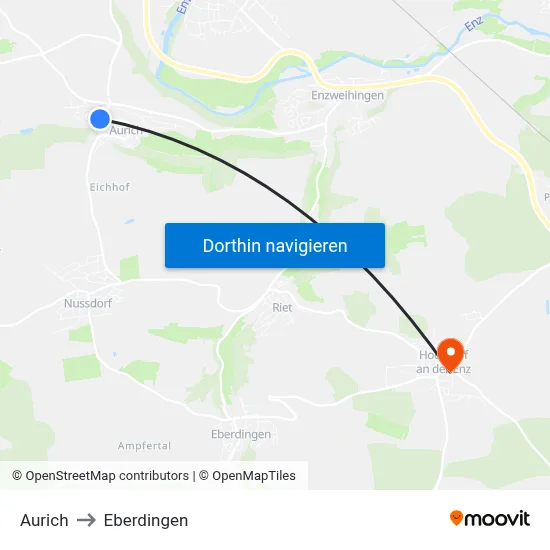 Aurich to Eberdingen map