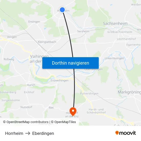 Horrheim to Eberdingen map