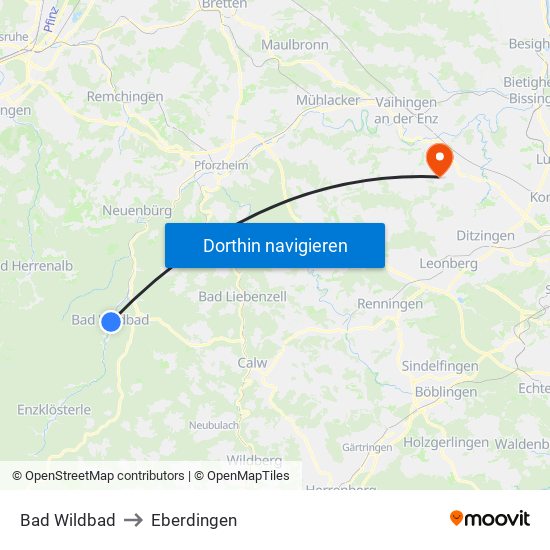 Bad Wildbad to Eberdingen map