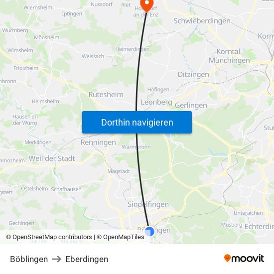 Böblingen to Eberdingen map