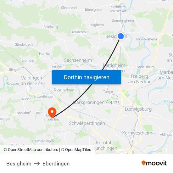 Besigheim to Eberdingen map