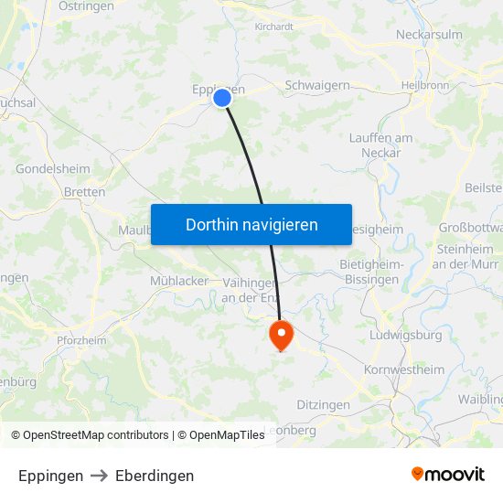 Eppingen to Eberdingen map
