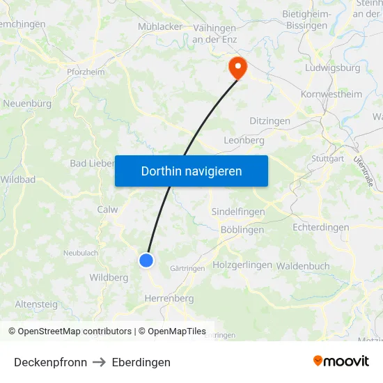 Deckenpfronn to Eberdingen map