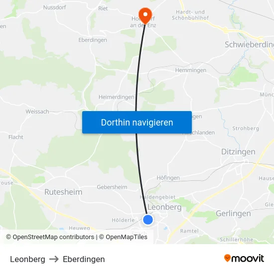 Leonberg to Eberdingen map